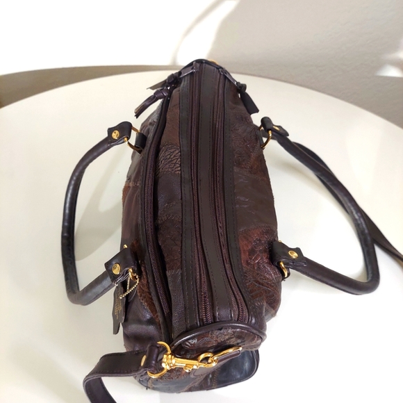 Brown Leather Patchwork Satchel Hand Bag - Picture 4 of 15